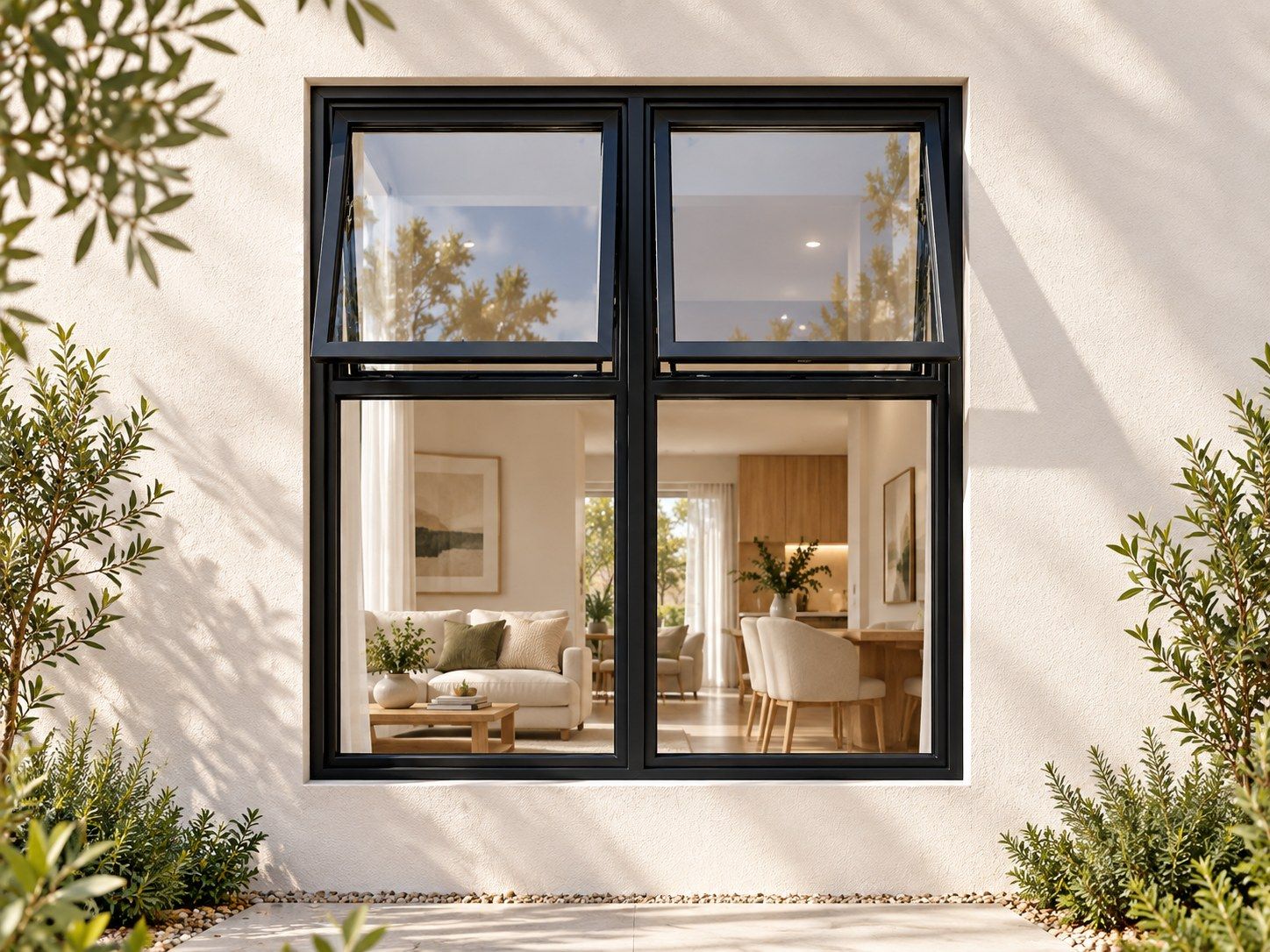 Kenzo Premium Top-Hung Aluminium Window - Black, 900 1200 mm, Two Upper Openers with Fixed Lower Panes, Clear Glass
