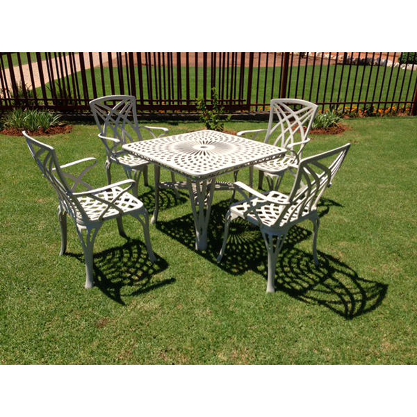 Ageless & Beautiful!   4 Seater Cast Aluminium Patio Furniture Set / Garden Furniture Set / Outdoor Furniture Set - 4 x Rainbow Chairs with 100cm Square King Diamond Table