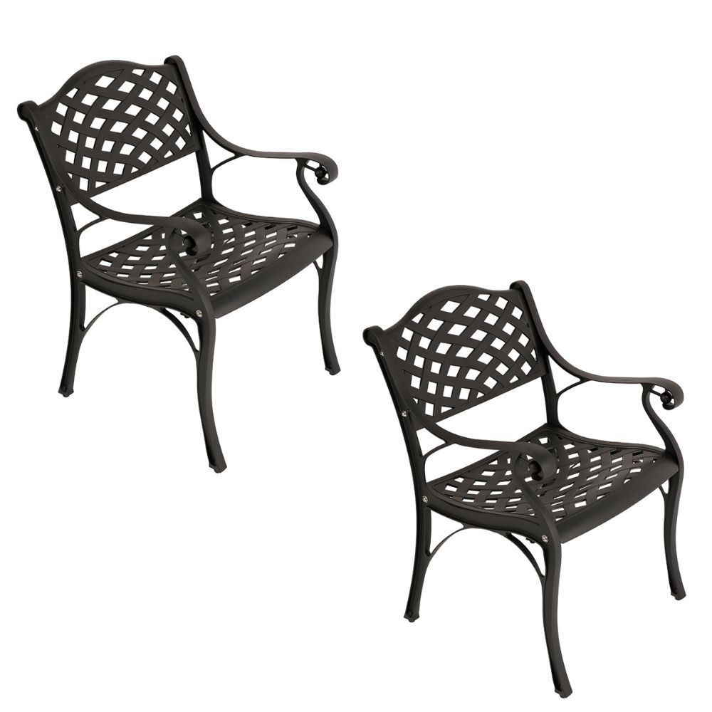 Lattice Aluminium Patio Chair / Garden Chair / Outdoor Chair - Set of 2 - BLACK