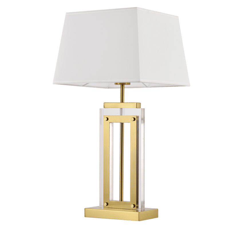 Acrylic and Metal Base with White Fabric Shade