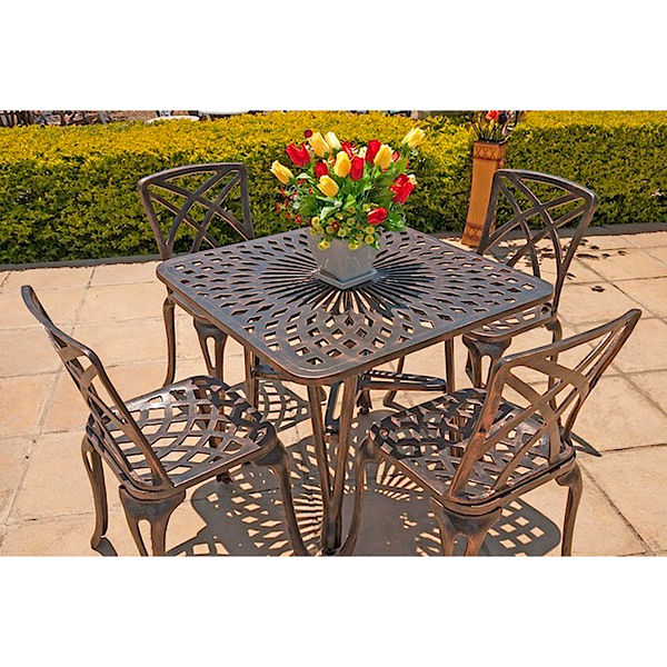 Ageless & Beautiful!   4 Seater Cast Aluminium Patio Furniture Set / Garden Furniture Set / Outdoor Furniture Set - 4 x Small Rainbow (No Arms) with 85cm King Diamond