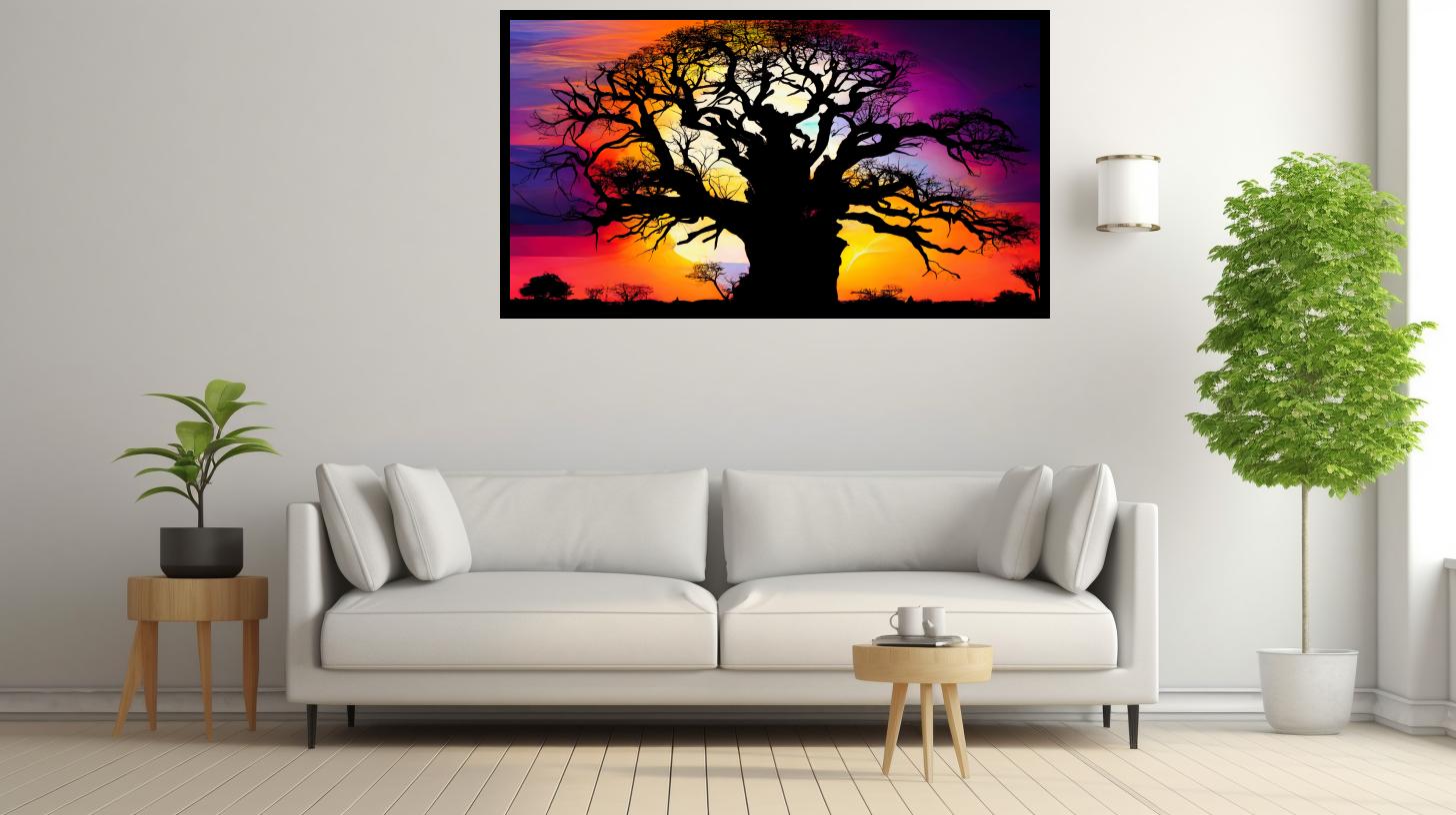 Canvas Wall Art - Sunset Baobab Tree - B1646 [120 x 80 cm]