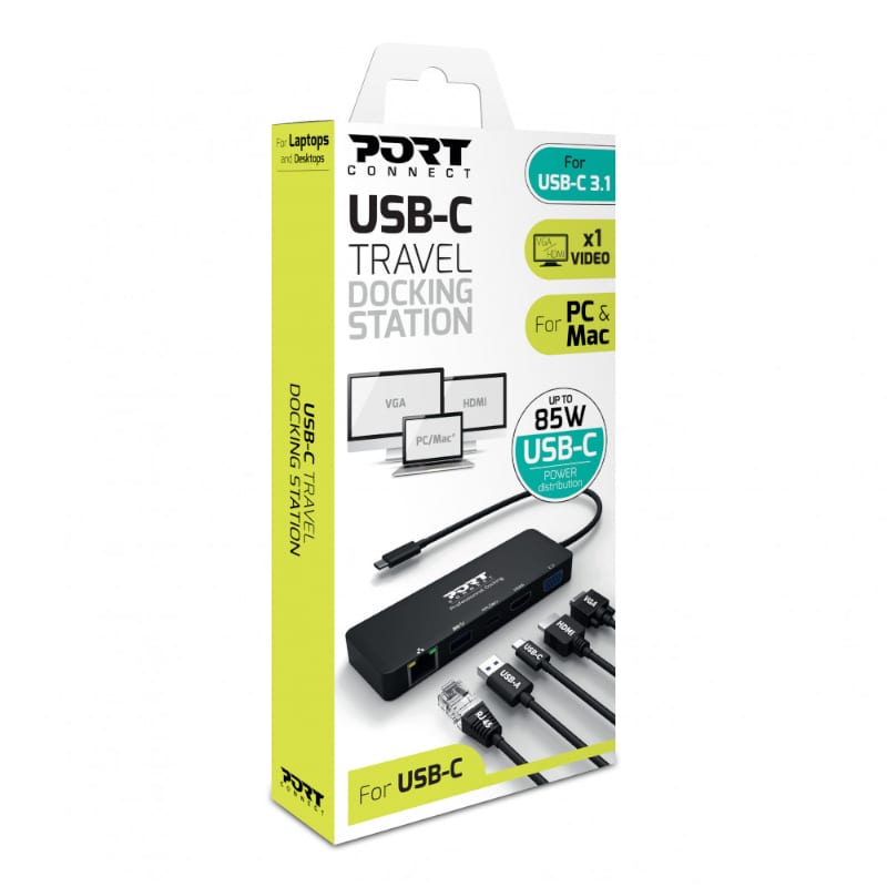 Port USB Type-C to 1 x RJ45,1 x USB3.0 SS,1 x Type-C 85W PD,1 x HDMI2.0,1 x VGA 30cm Cable Dock - Black