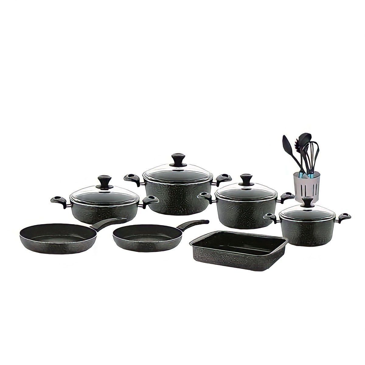 Trendworld Cast Aluminum Non-Stick 17 Piece Kitchen Granite Cookware Set - Black
