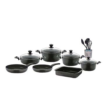 Trendworld Cast Aluminum Non-Stick 17 Piece Kitchen Granite Cookware Set - Black