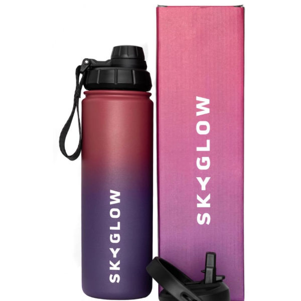 SkyGlow - Water Bottles - Vacuum Insulated Stainless Steel - Hot Cold - Double Walled - Thermos Mug 2 Lids - 650ml - Dark Rainbow