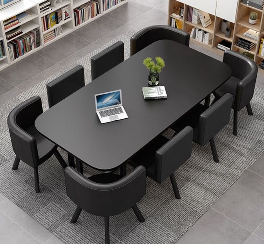 Nordic Style (MDF) Dining Table Set 9PC  (BLACK)