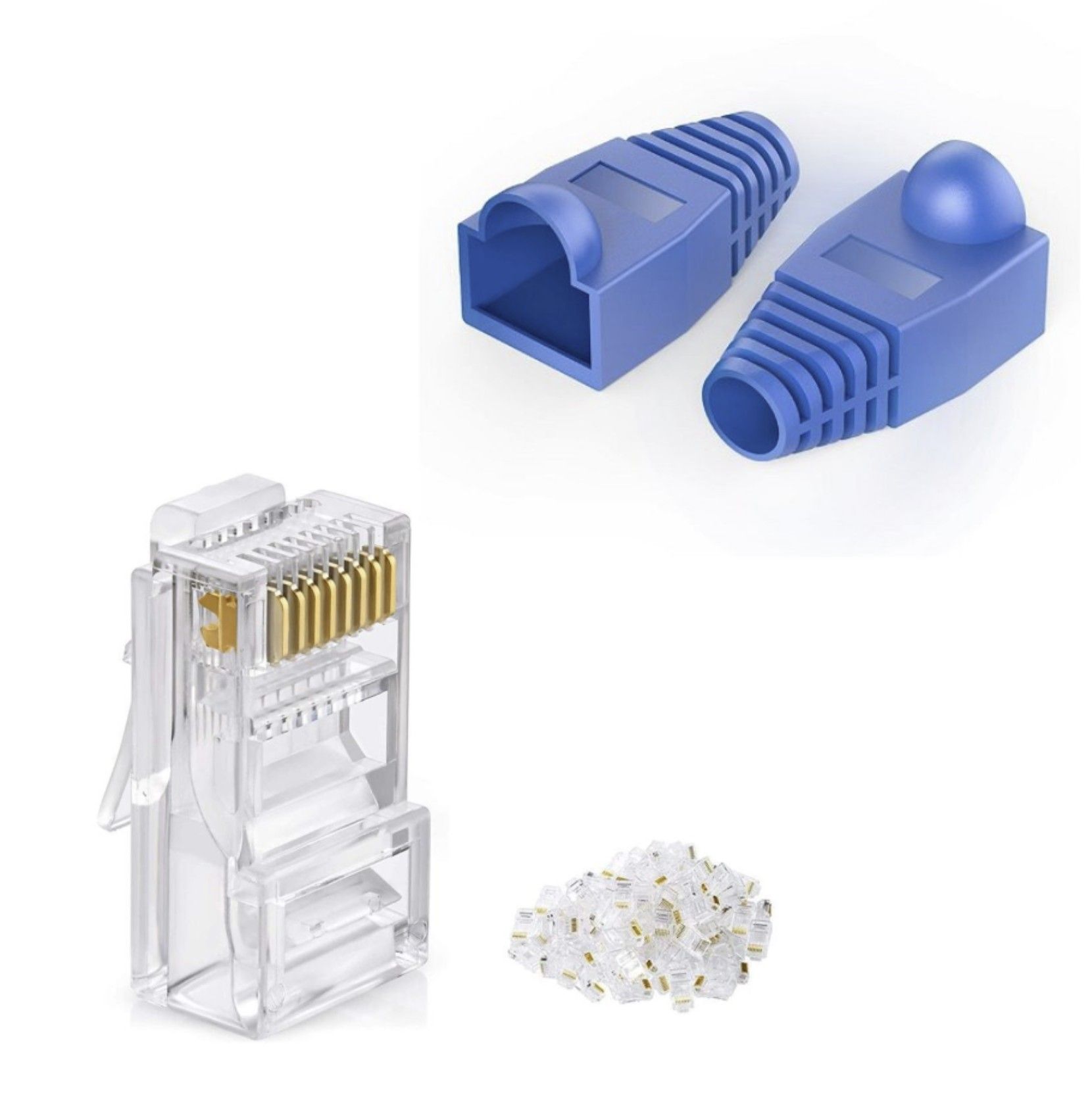 10 PACK x CAT6 RJ45 Ethernet Cable Crimp Connectors & RJ45 Strain Relief Boots - BLUE