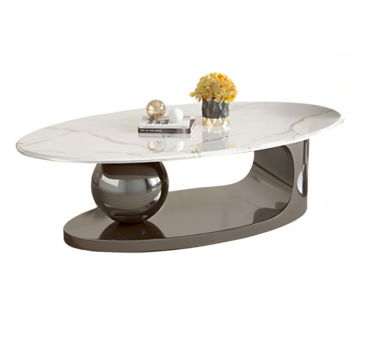 Asher Luxurious Stone Top Black Oval Coffee Table
