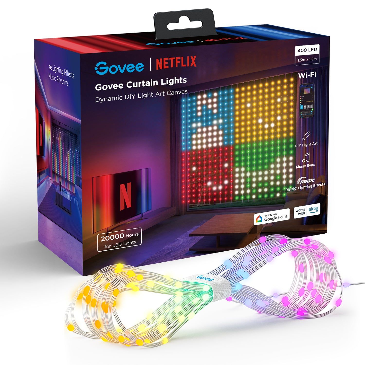 Govee Smart Curtain Light (1.5x2m) NETFLIX - Outdoor IP65 Waterproof, RGBIC Colour