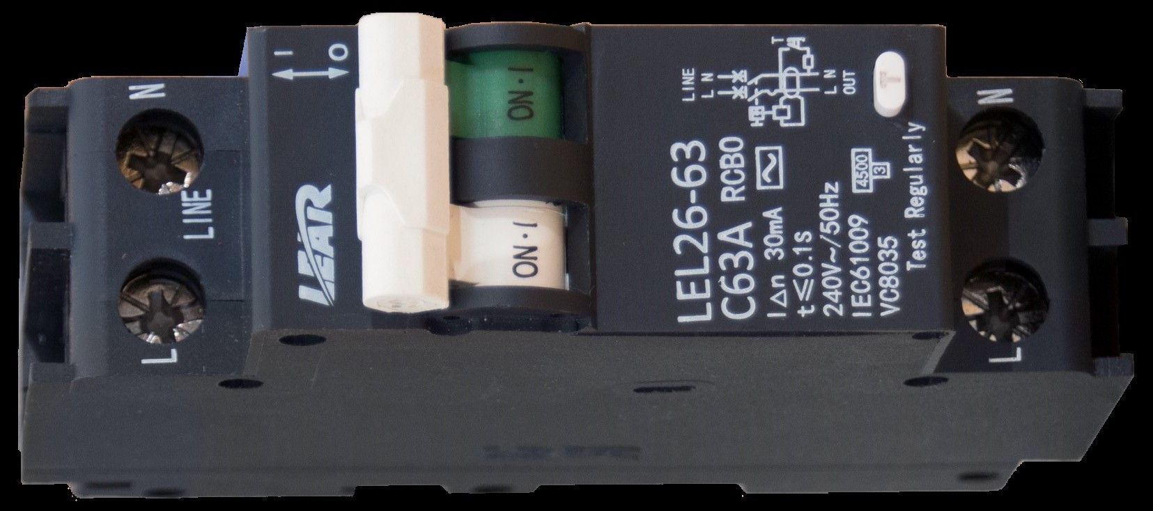 Earth leakage+overload mini rail 2p4.5ka 63A 13mm