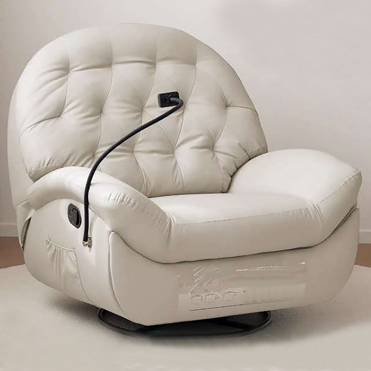 Cream Luxury Swivel Recliner Chair with Adjustable Reading Light