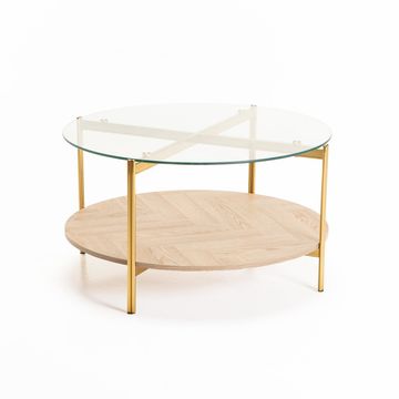 Vividitto - Amaretto 80cm Round Coffee Table - Gold/Oak