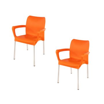 Heavy Duty Plastic Stacking Chair – Bistro Design with Armrests - Orange - Set of 2