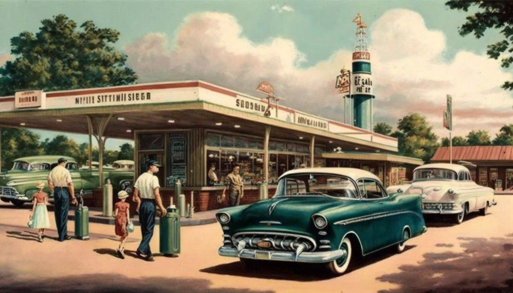 Canvas Wall Art - Canvas Wall Art- Gas Station in The 60s - B1162 - [120 x 80 cm]