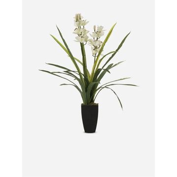 Cymbidium Orchid White in Black Pot – Faux Indoor Plant 90cm