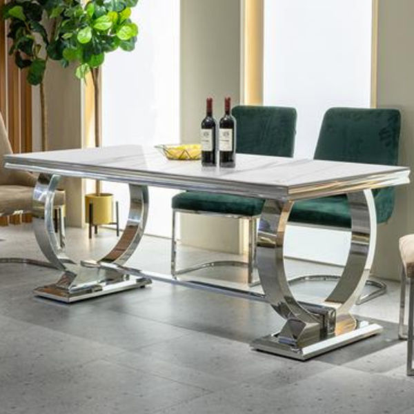 Nyla Marble Top Dining Table Silver
