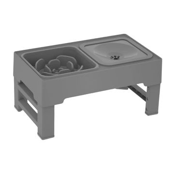 Elevated Mess-Free Dog Bowl - Slow Feeding Model Grey