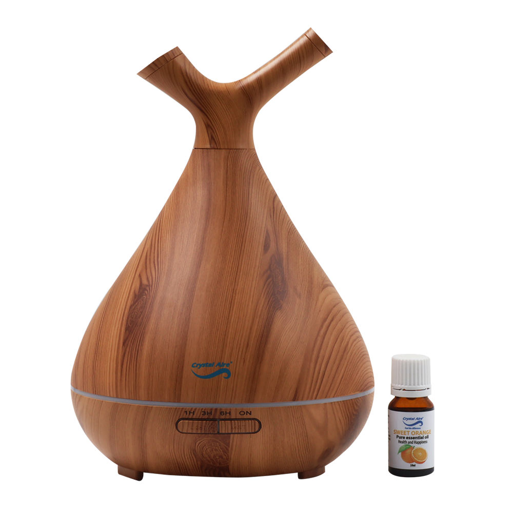 Crystal Aire Sapling Dual Nozzle LED Ultrasonic Aroma Diffuser with 10ml Sweet Orange Essential Oil