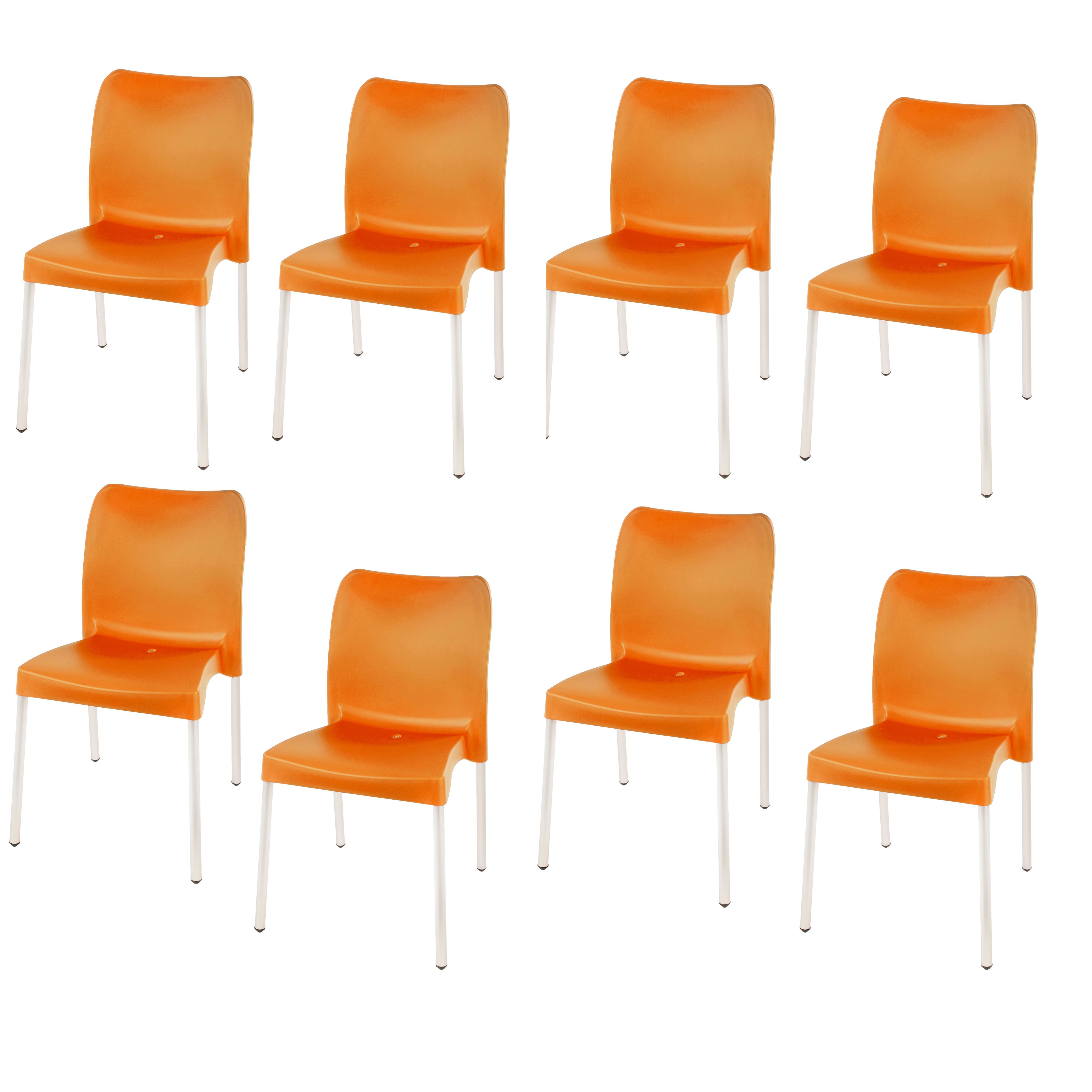 Florence Heavy  Duty Plastic Bistro Chair / Patio Chair / Garden Chair / Stackable - NO ARMRESTS - ORANGE  - Set of 8