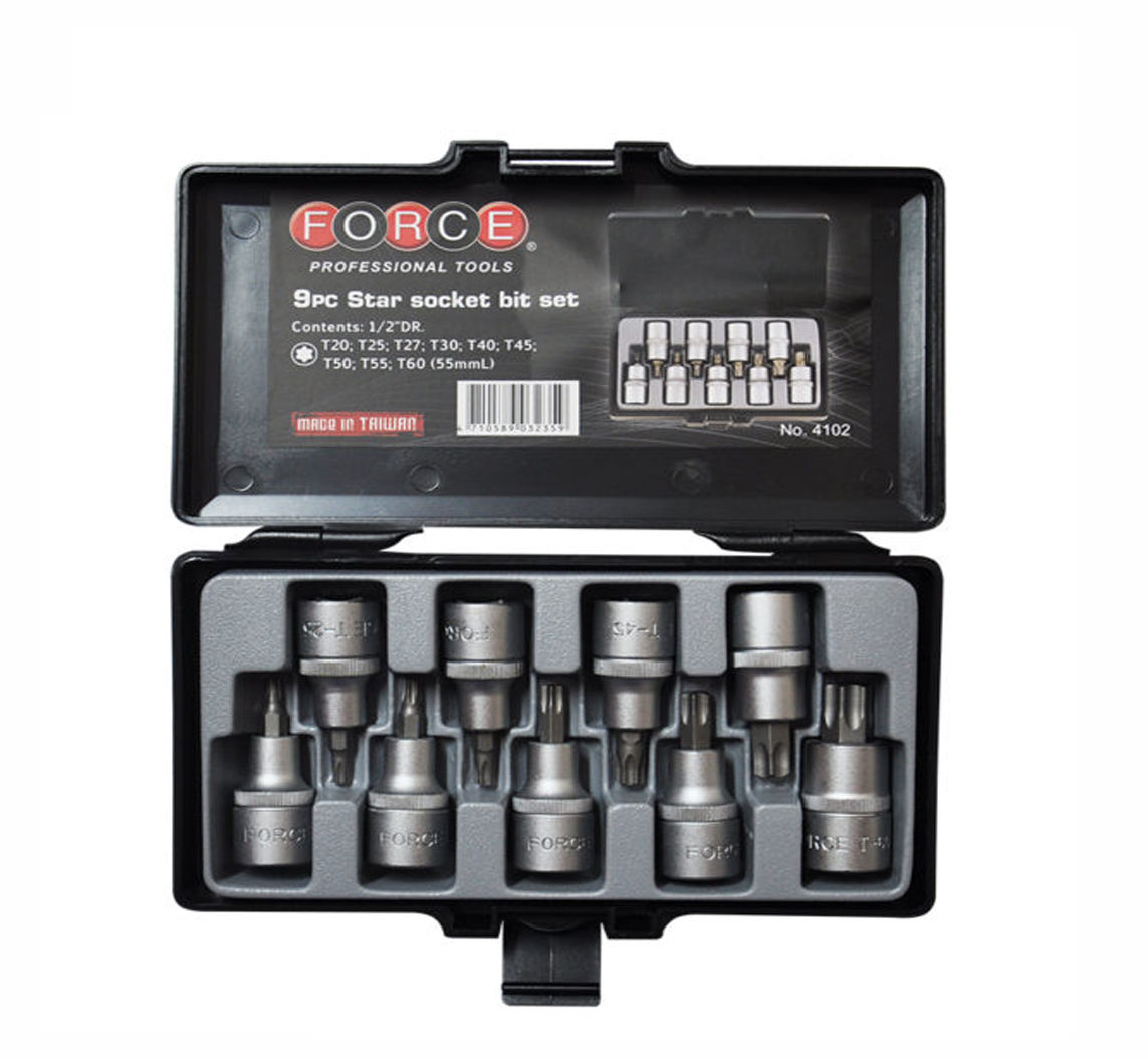 Force - 1/2" Dr 9 Piece Socket Torx Bit Set T20-T60