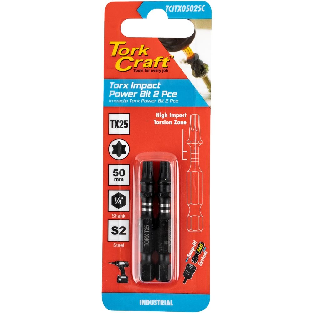 TORX TX 25 IMPACT BIT 50MM 2PC CARDED