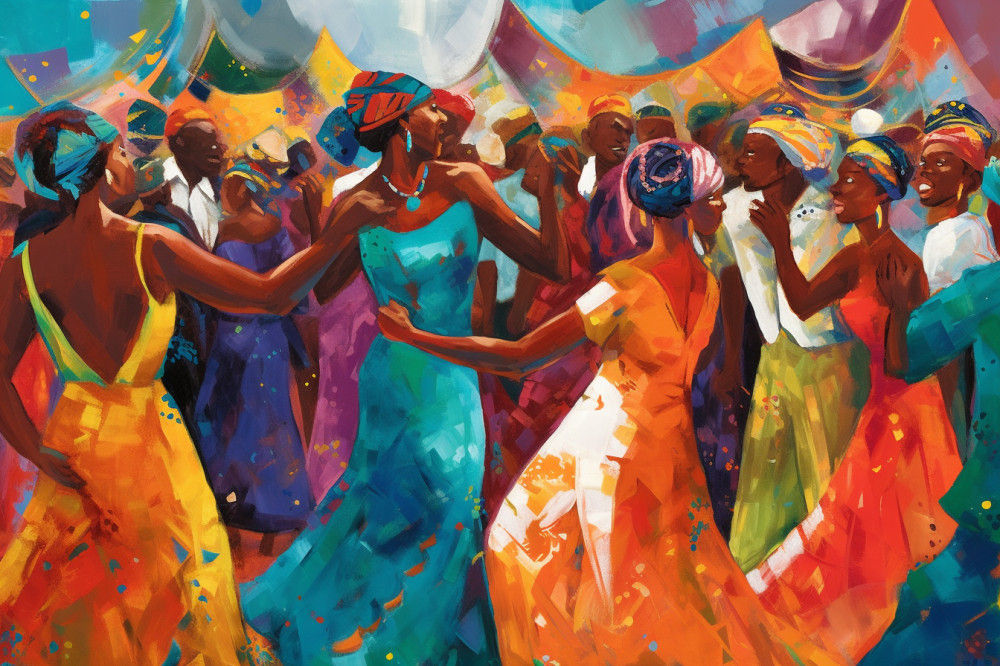 Canvas Wall Art - Traditional African Women Dancing - A1459 - [120 x 80 cm]