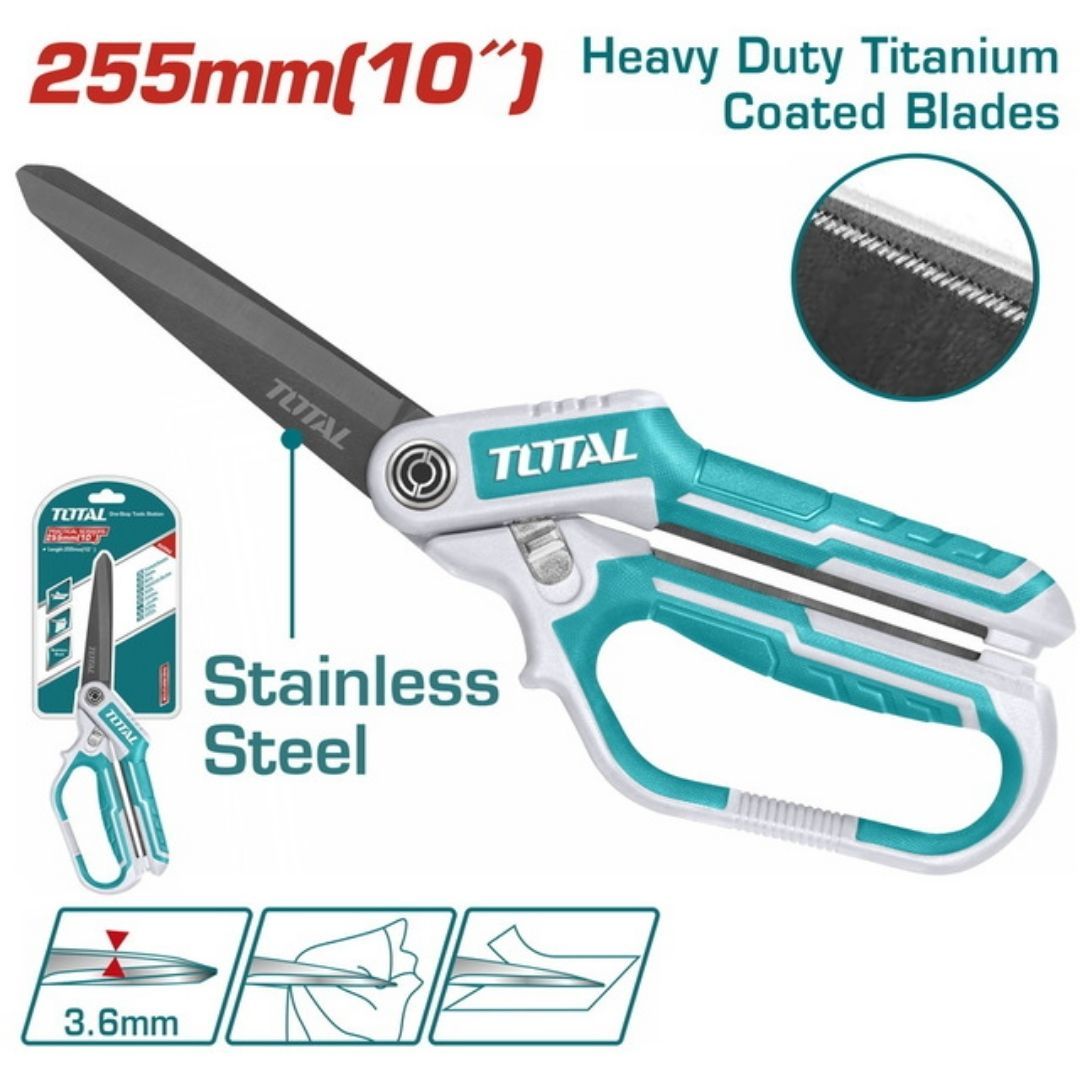 Total 10"/255Mm Rubber Grip Long-Blade Heavy Duty Scissors- 2 Pack