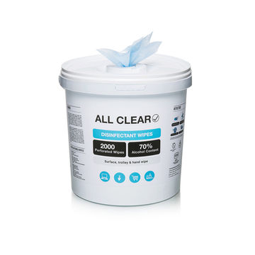 All Clear - Pack Of 2 - 2000 - 70% Alcohol Disinfectant Wipes Bucket