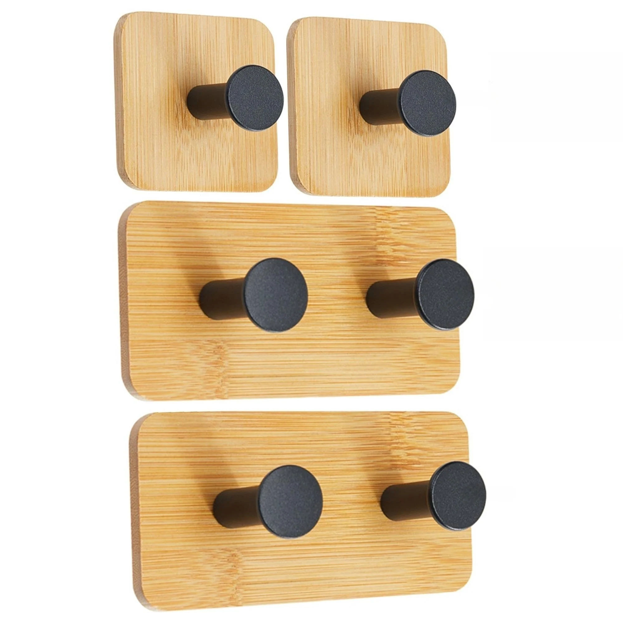 Adhesive Bamboo Wall Hooks 4 Piece Set
