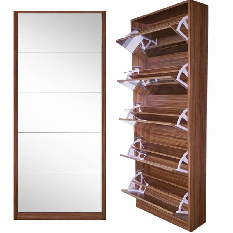 Nu Dekor - 5 Tier Mirror Shoe Cabinet - Walnut