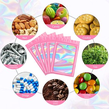 Resealable Holographic gift travel packaging food florist school bags - Pink - 50