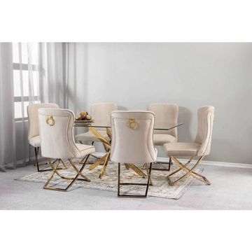 Prestige Home - Remus 6 Seater Dining Set with Beige Ring Chairs.