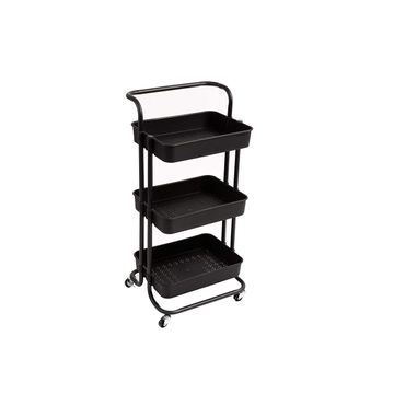 3 Tier Rolling Storage Trolley for Kitchen, Bathroom, Office, Workshop - Black