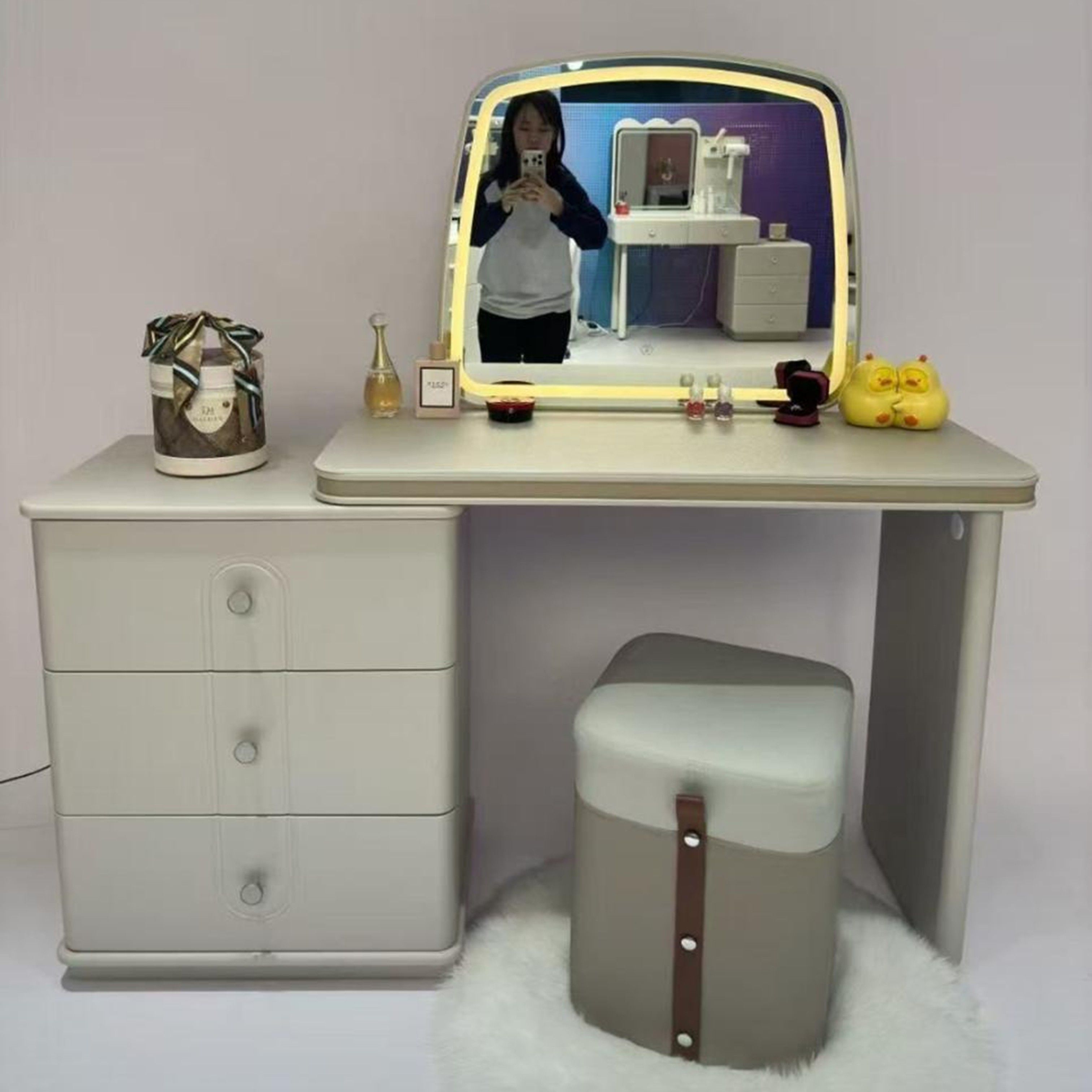 Madiega Furniture - Cream-White Modern LED Soft-Edge Dressing Table