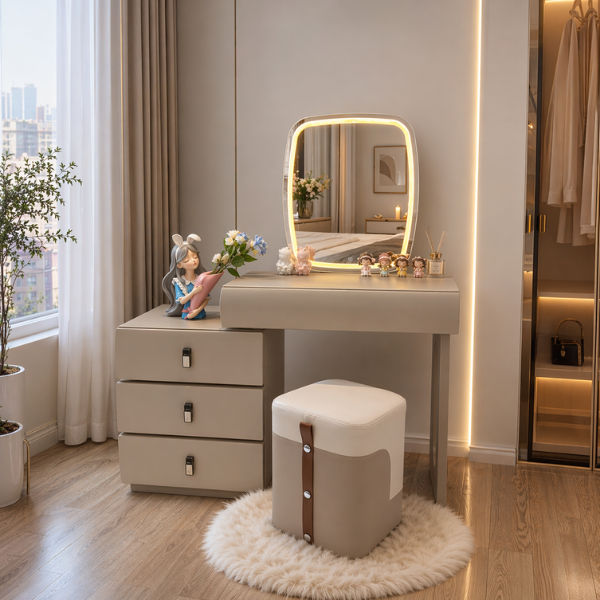 Miva Dressing Table with LED Mirror And Stool