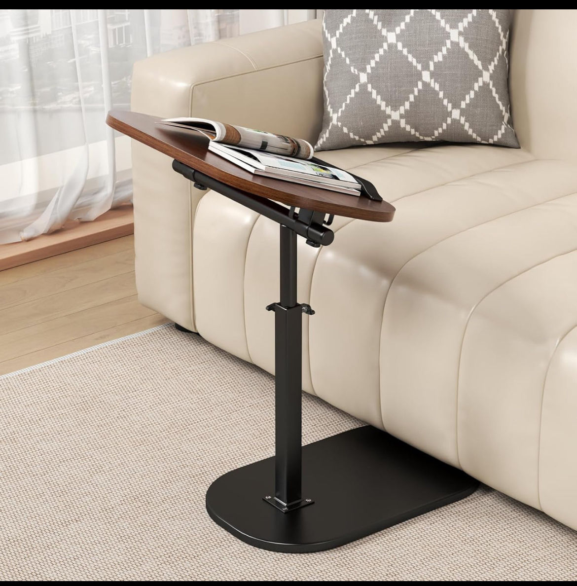 Adjustable Height C-Shaped Side Table – 360 Swivel & Flip Top