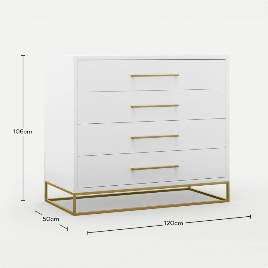 4 Drawer Server Lilo Satin White - Gold Frame
