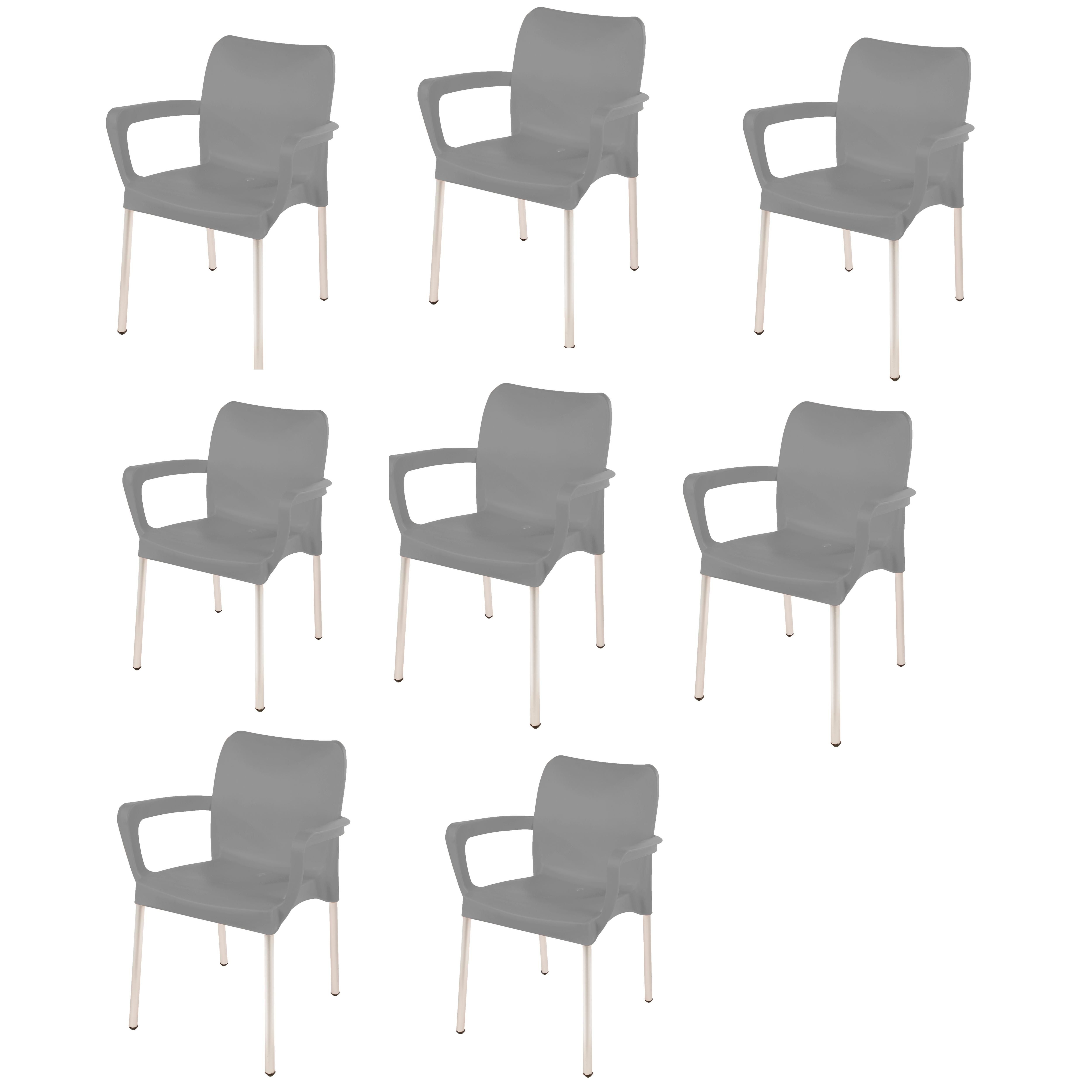Heavy Duty Plastic Stacking Chair – Bistro Design with Armrests - Kalahari Grey - Set of 8