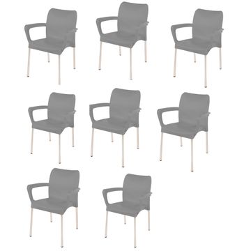 Heavy Duty Plastic Stacking Chair – Bistro Design with Armrests - Kalahari Grey - Set of 8