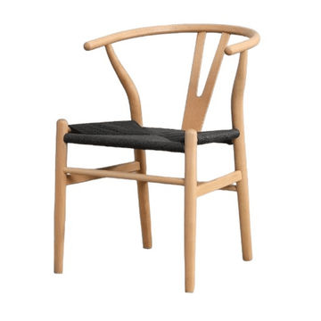 Wooden dining room chair Wishbone style Oak  Black Seat