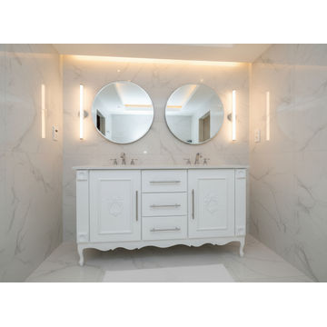White Double Vanity, 1500 x 500, three drawer and embellishments
