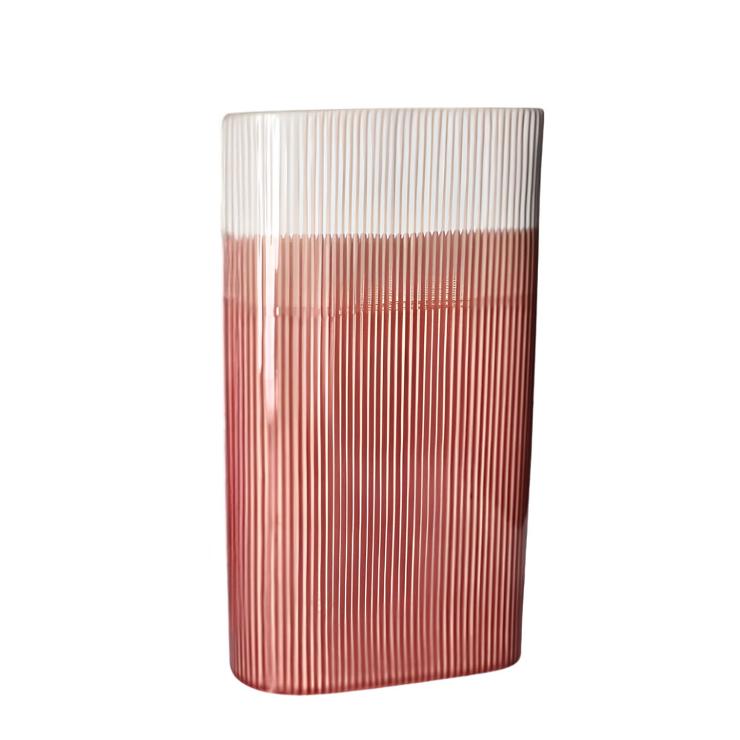Danny Home Tall Fluted Ceramic Two-Tone Oval Flower Vase (22 x 10 x 40.5cm) – Terracotta Rose & Cream