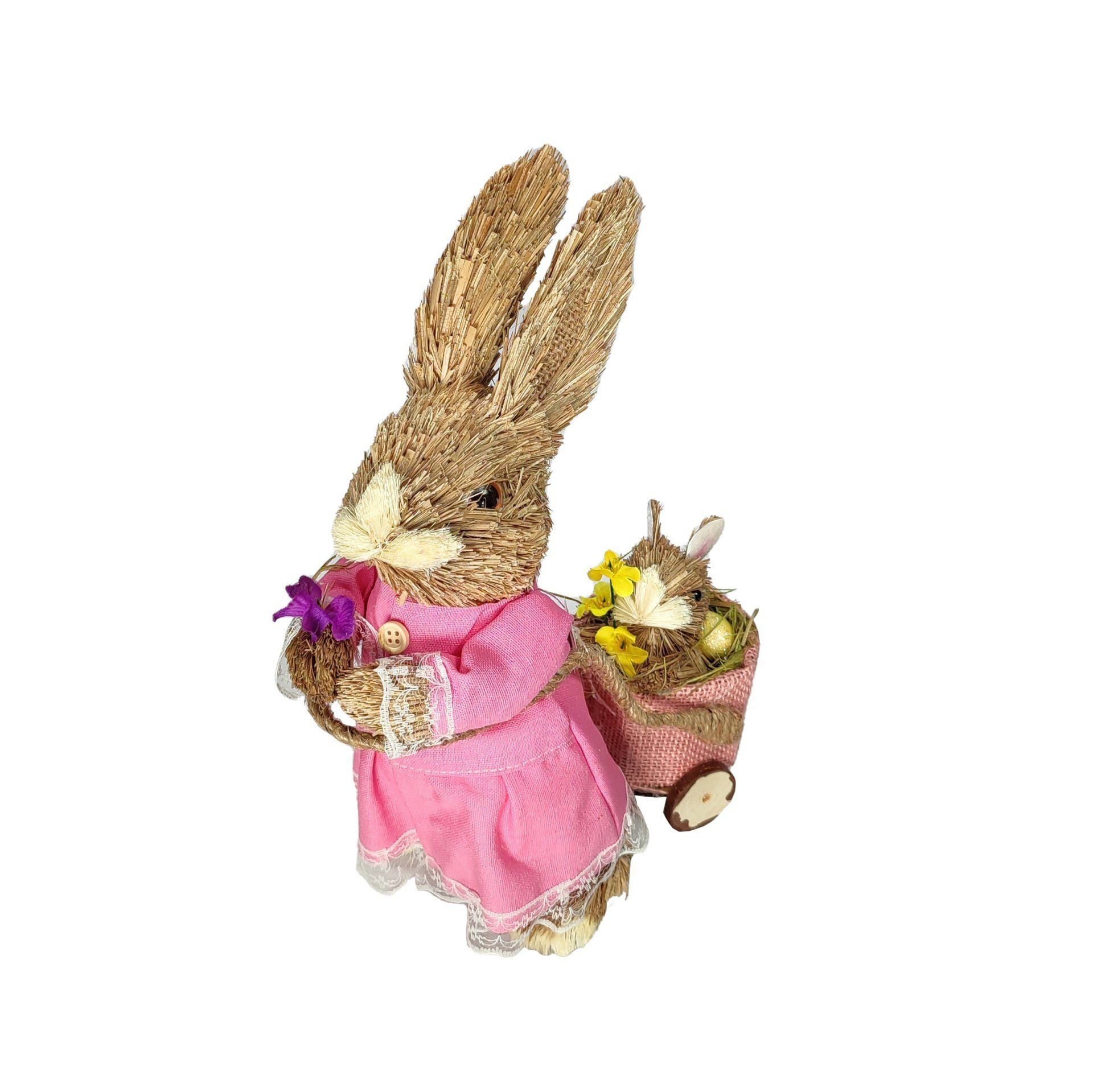 Grass Bunny Girl With Pink Dress And Basket On Back 27Cm