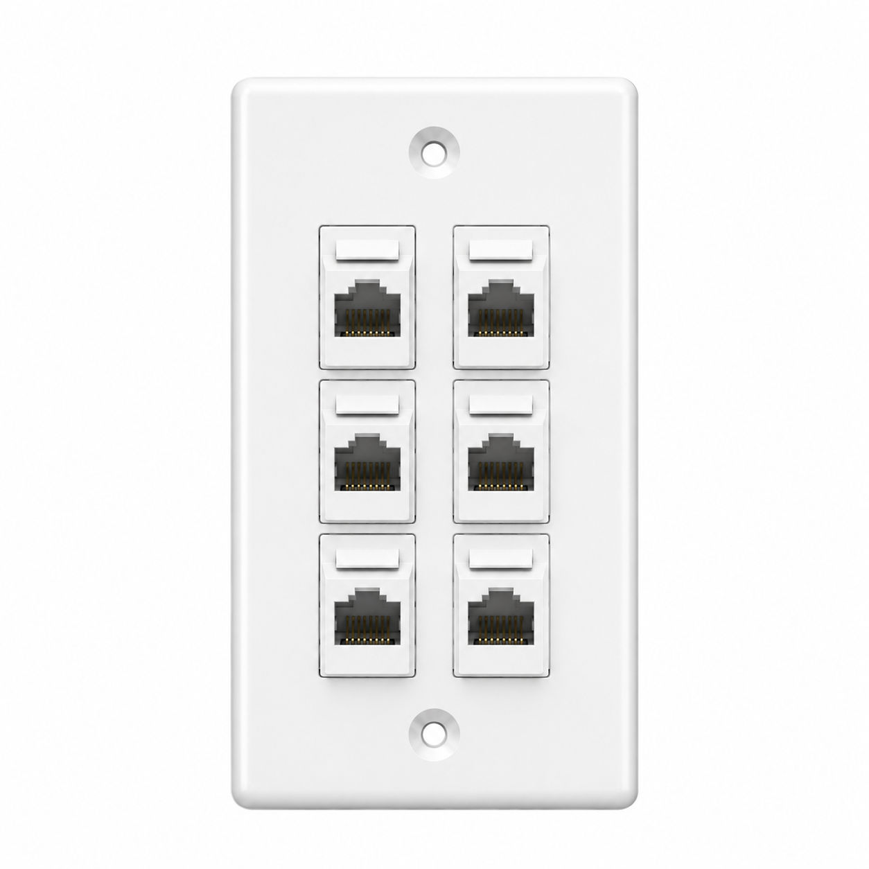 6 Port Network Wallplate Keystone with 6 x RJ45 Inserts