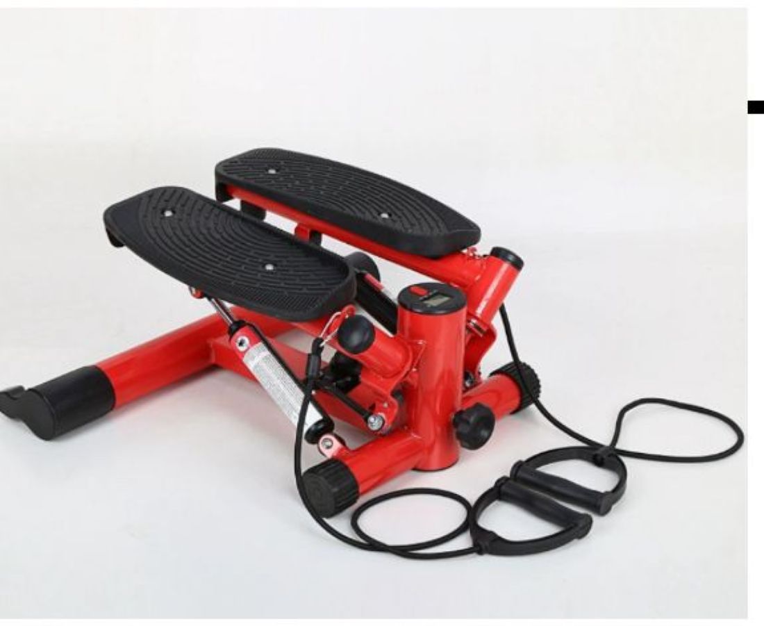 Mini Stepper Exercise Machine with Resistance Bands, Adjustable Height, Non-Slip Pedals, Black and Red