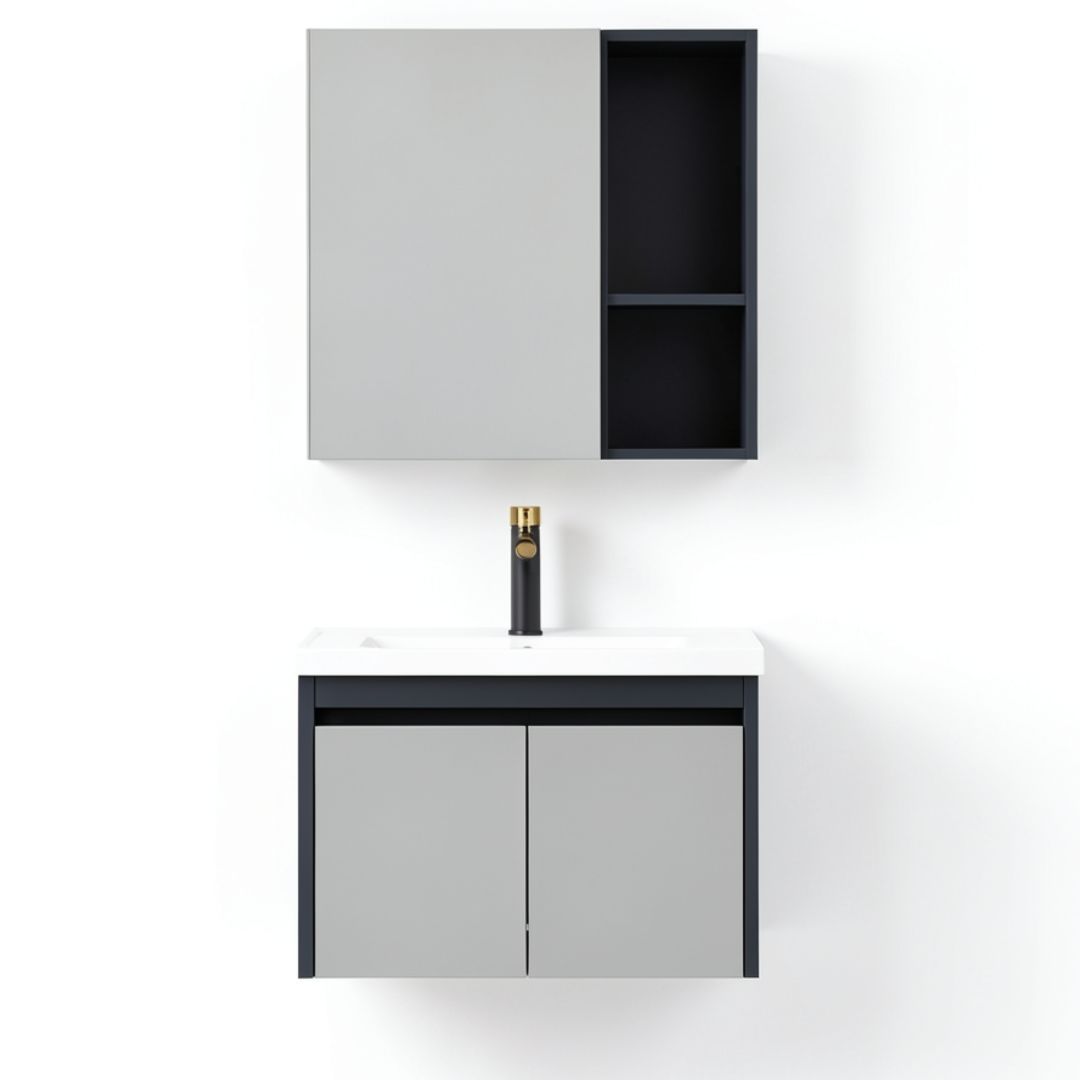 Urban Soak 32" Wall-Mounted Bathroom Vanity Cabinet Set with Mirror Cabinet – Light Grey & Dark Charcoal