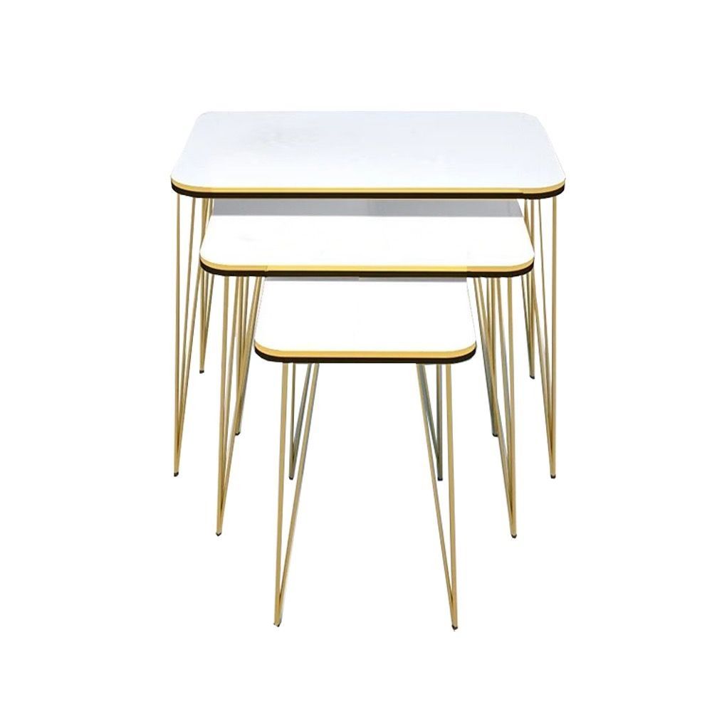 Woodly Nesting Coffee Tables with Metal Legs -Cream White
