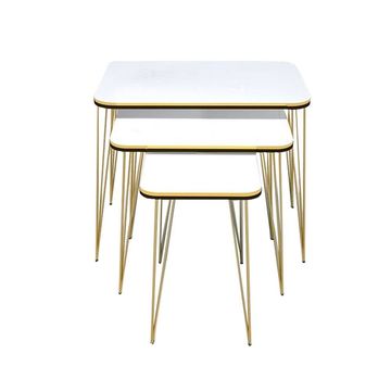 Woodly Nesting Coffee Tables with Metal Legs -Cream White