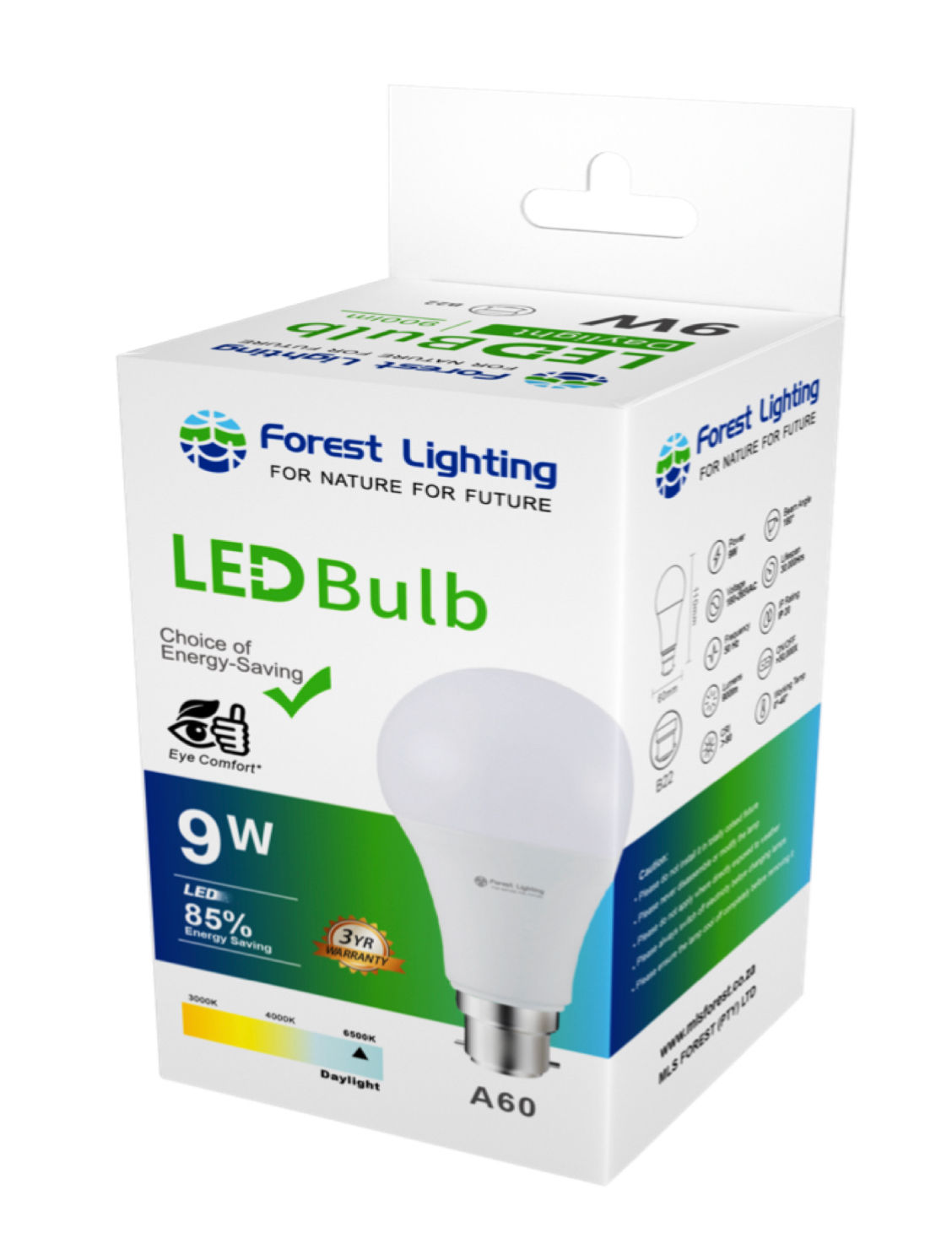 Forest Lighting LED A60 Bulb-9W Daylight-B22 Base-3Yrs Warranty(30000 Hrs)